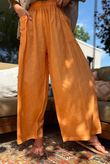 Rustic Nature Linen Blend Pocket Pleat Wide Leg Washed Cayenne